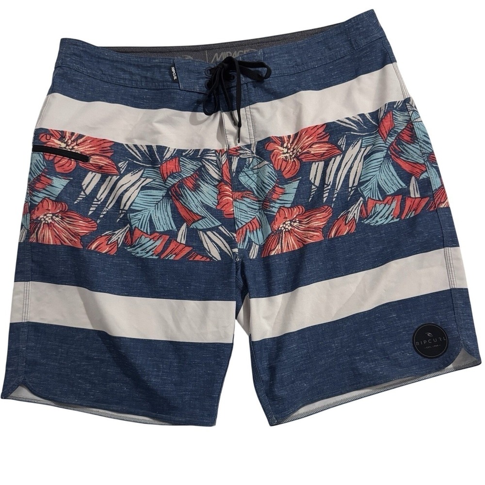 Rip‎ Curl Mirage Board Shorts Men 36 Blue Stripe 9" Athletic Swim Surf Beach